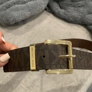 Michael Kors Brown Monogram Belt with Gold-Tone Buckle